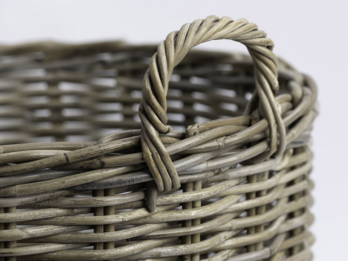 Helmsley Medium Round Cane Storage Basket | Outer Handle View