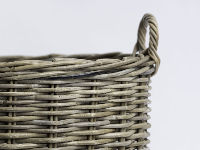 Helmsley Small Round Cane Storage Basket | Side Detail View